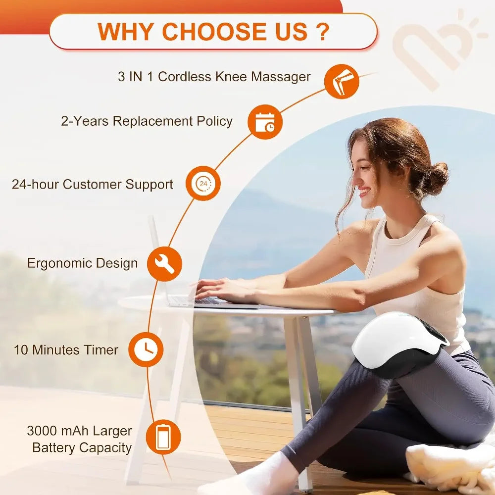 Cordless Knee Massager with Heat,Relax Knee Massage Helps Joint Stiff and Discomfort,3 Levels Heat & Vibration 10 Min Auto Off