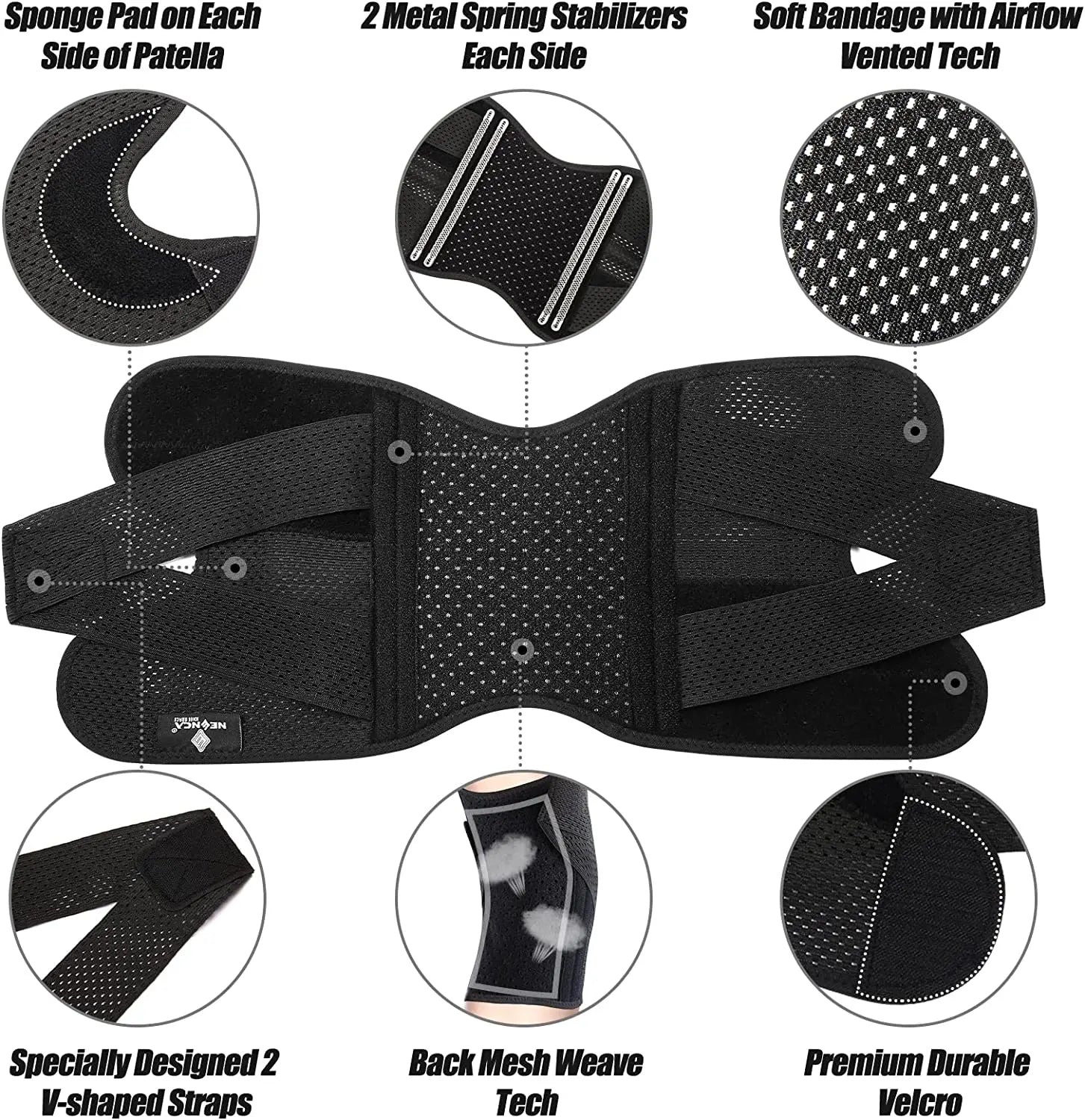 Knee Brace for Knee Pain Compression Knee Support with Air Mesh Fabric Side Stabilizers Meniscus Tear ACL Arthritis Relie