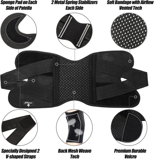 Knee Brace for Knee Pain Compression Knee Support with Air Mesh Fabric Side Stabilizers Meniscus Tear ACL Arthritis Relie