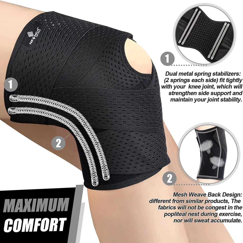 Knee Brace for Knee Pain Compression Knee Support with Air Mesh Fabric Side Stabilizers Meniscus Tear ACL Arthritis Relie