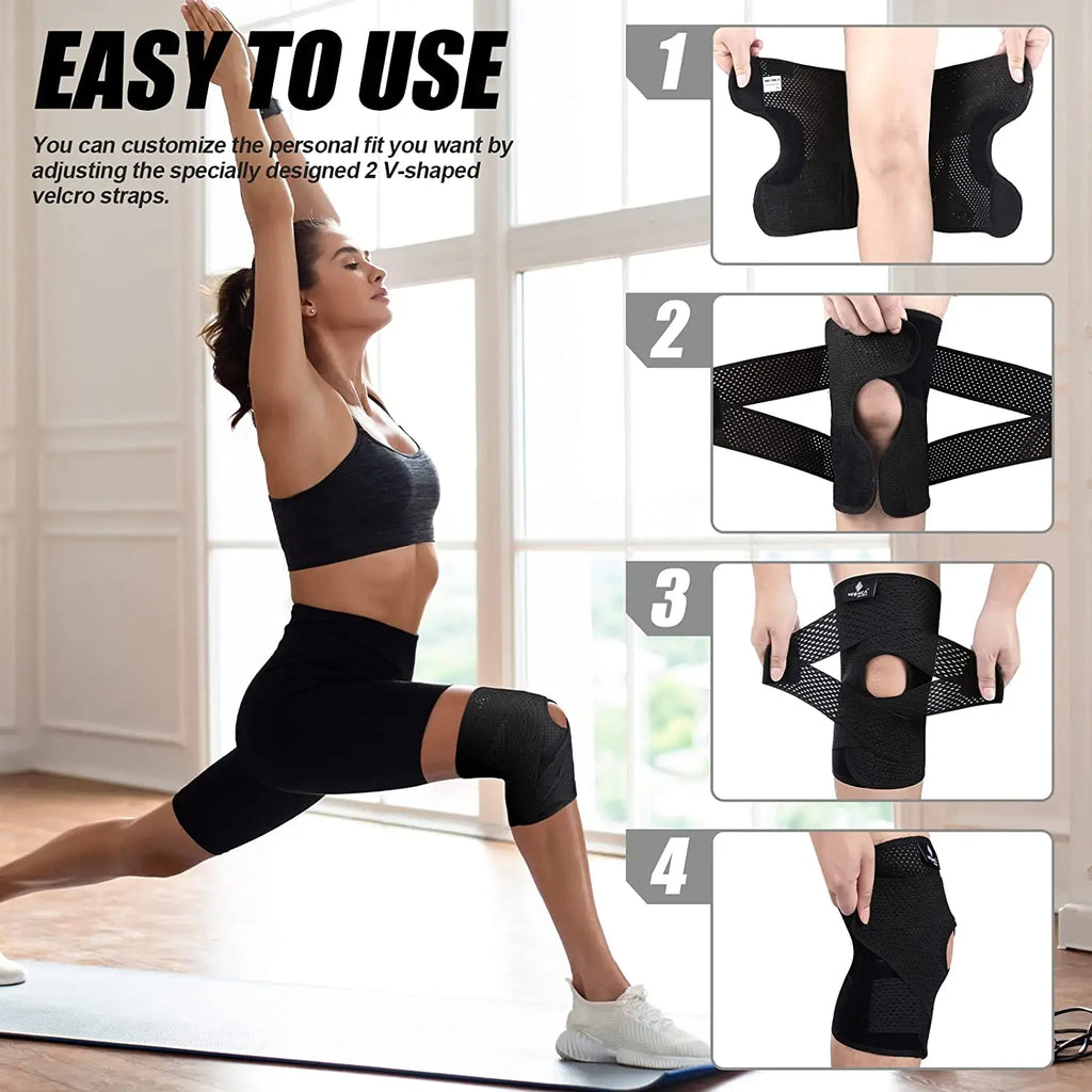 Knee Brace for Knee Pain Compression Knee Support with Air Mesh Fabric Side Stabilizers Meniscus Tear ACL Arthritis Relie