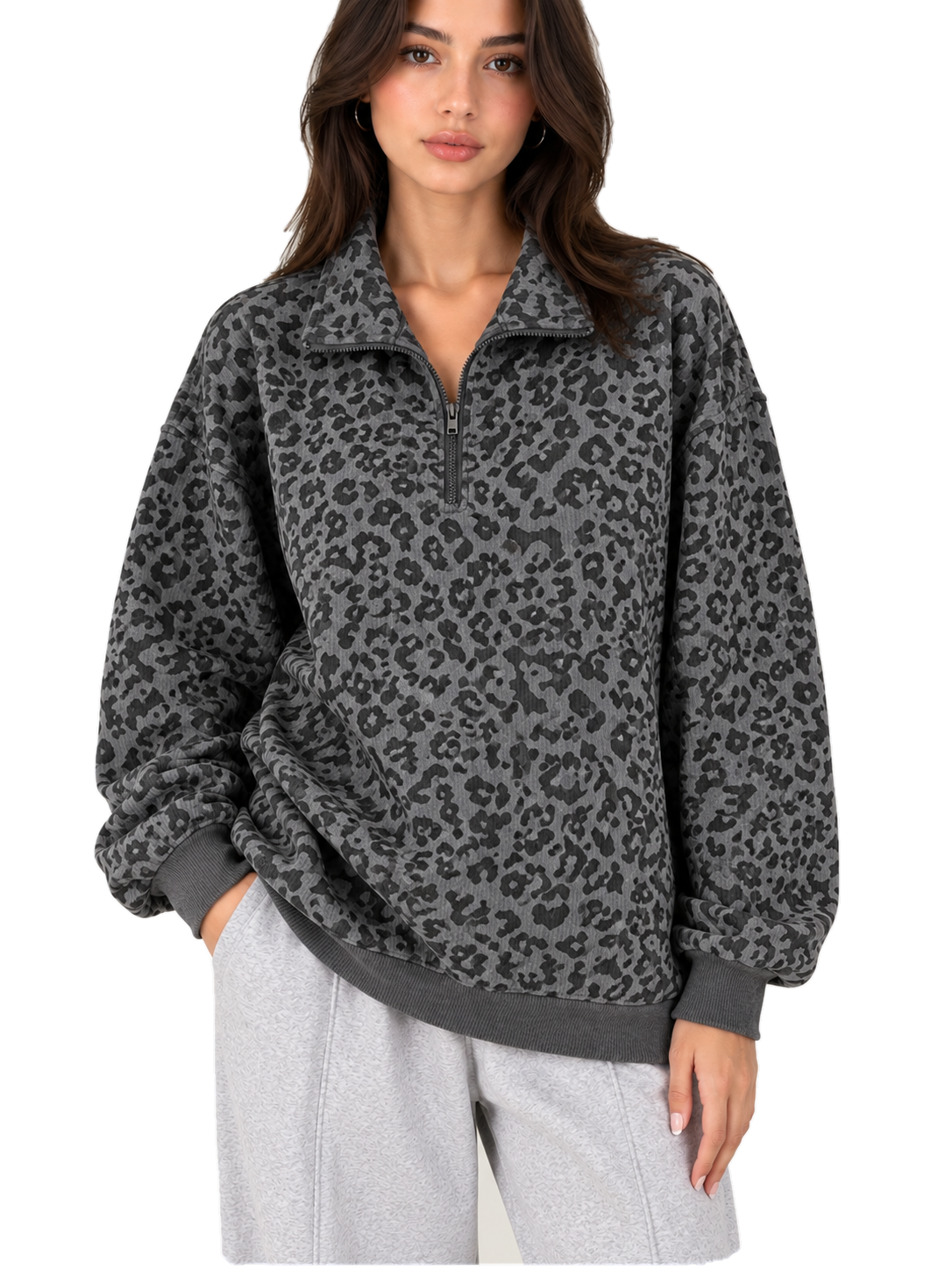 Veyra™  Autumn Leopard Print Half-Zip