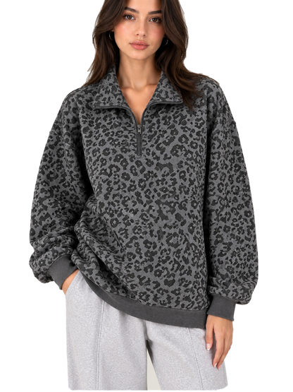 Veyra™  Autumn Leopard Print Half-Zip