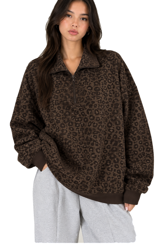 Veyra™  Autumn Leopard Print Half-Zip